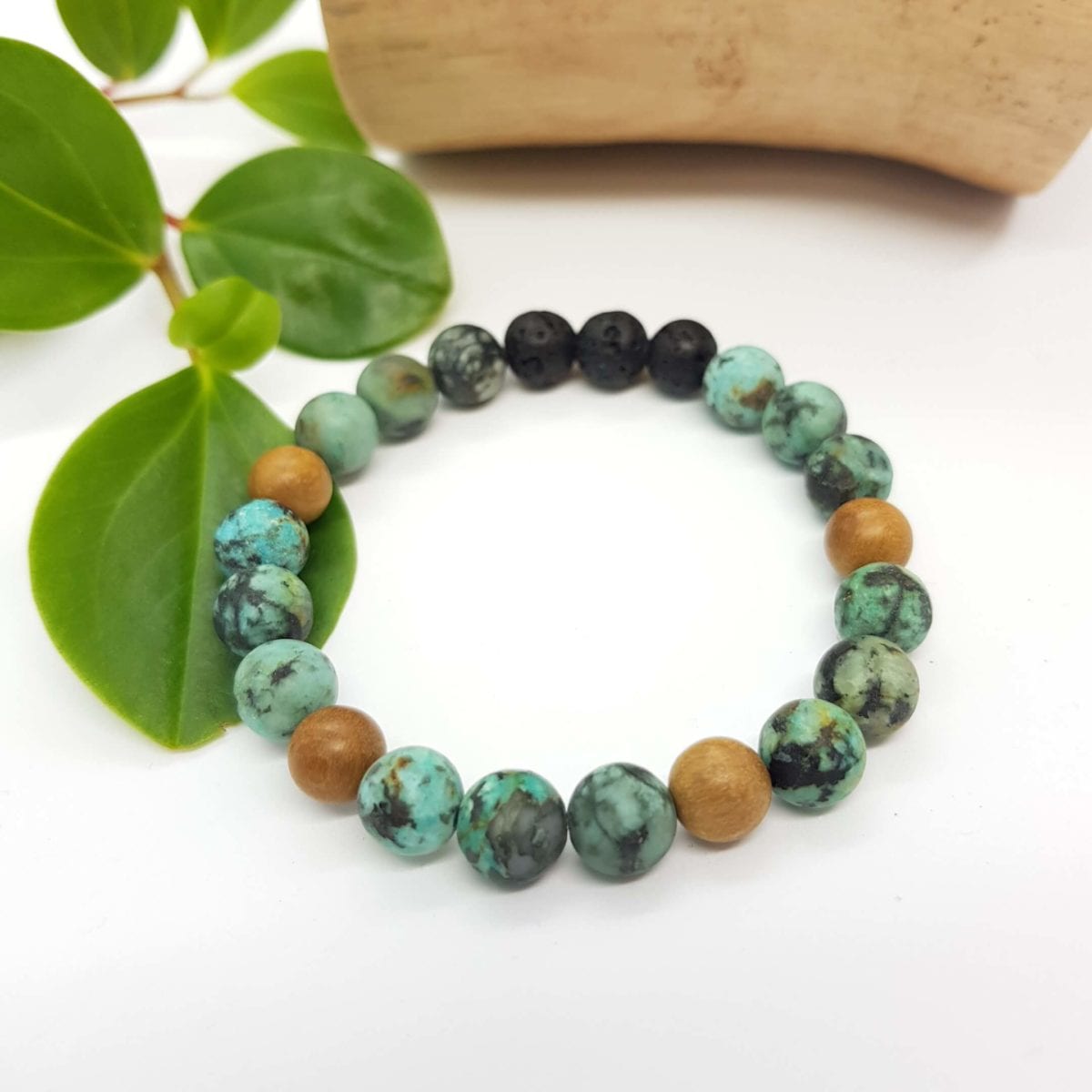 Matte African Turquoise and Wood Diffuser Bracelet