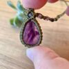 Amethyst pendant macrame necklace wrapped in green cord