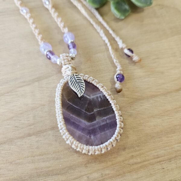 Auralite crystal macrame necklace wrapped in sand coloured cord