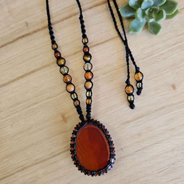 Carnelian Macrame Necklace - Black cord