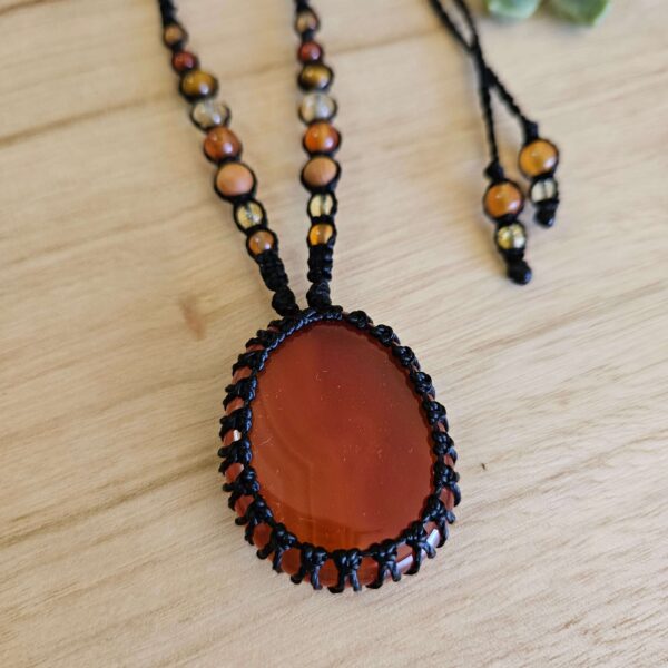 Carnelian Macrame Necklace - Black cord - Image 2