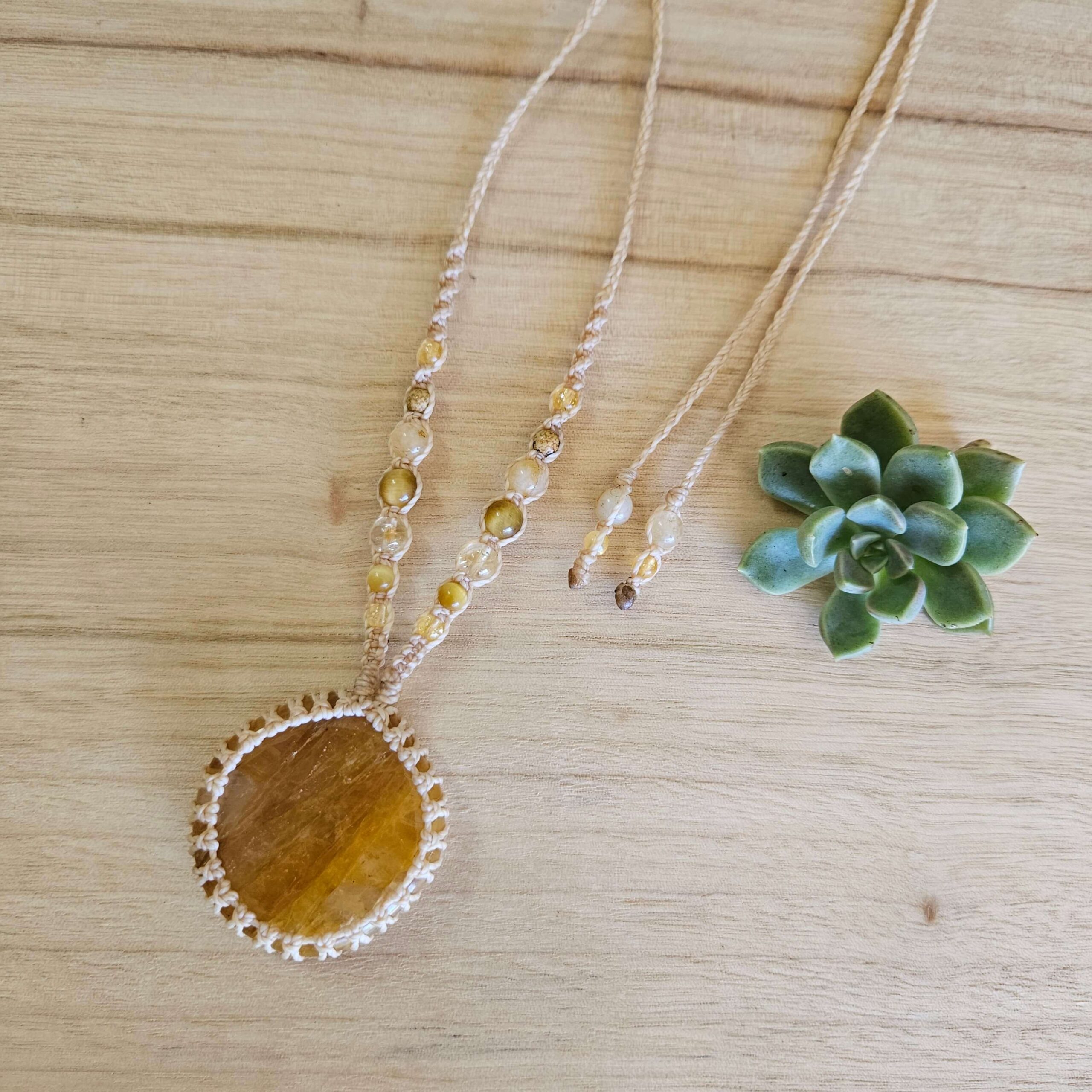 Golden Healer Macrame Necklace - Sand