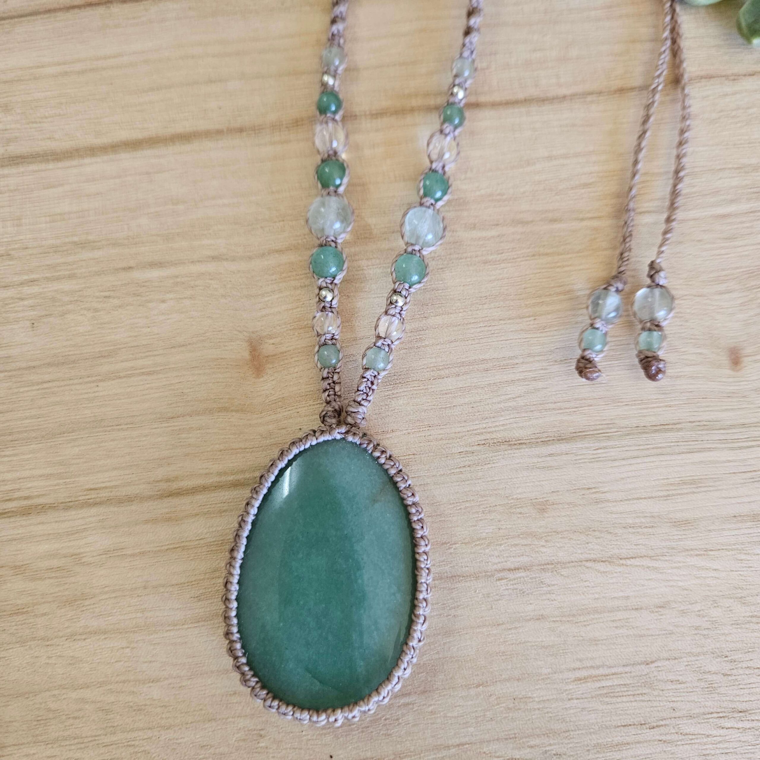 Green Aventurine Abundance & Growth Sensory Necklace - Taupe - Image 2
