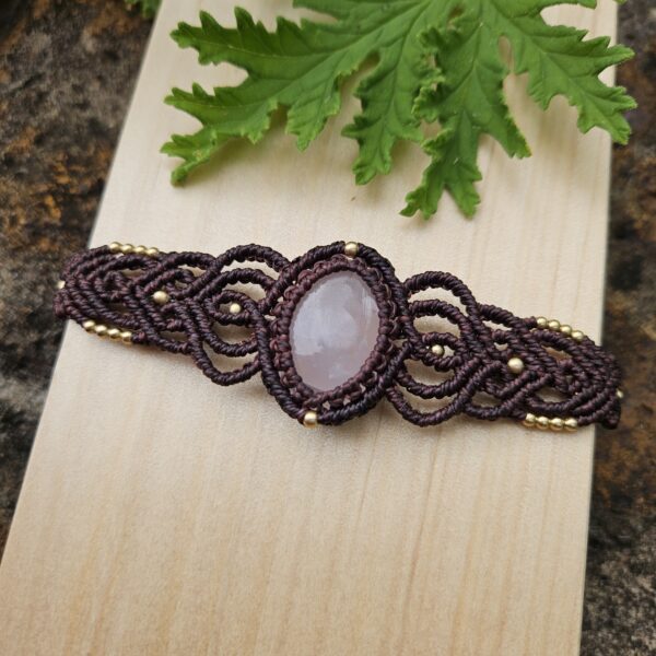 Rose Quartz Cuff Bracelet - Dark Brown