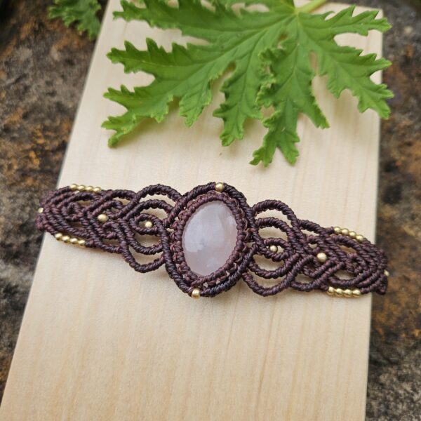 Rose Quartz Cuff Bracelet - Dark Brown - Image 3