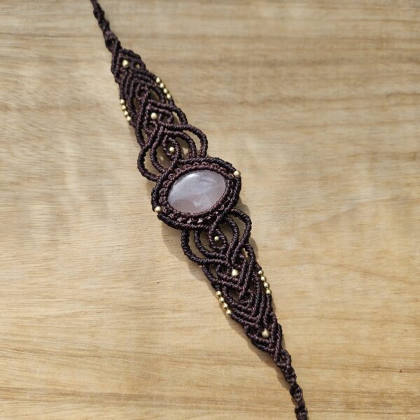 Rose Quartz Cuff Bracelet - Dark Brown - Image 2